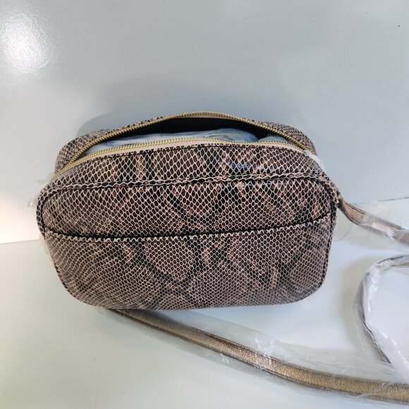 G.I.L.I. NIB Leather Snakeskin Embossed Gold Metallic Trim 2 Piece Crossbody Bag - Picture 4 of 8